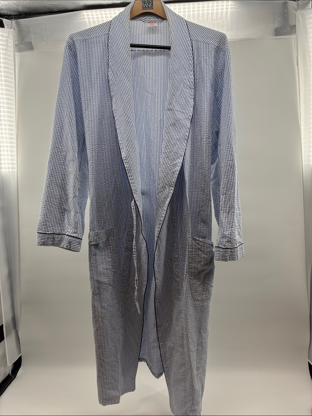 Brooks Brothers Light Blue Striped Seersucker Open-Front Robe